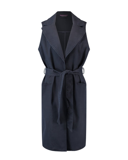 Dark Blue Long Waistcoat With A Tie-Around Belt