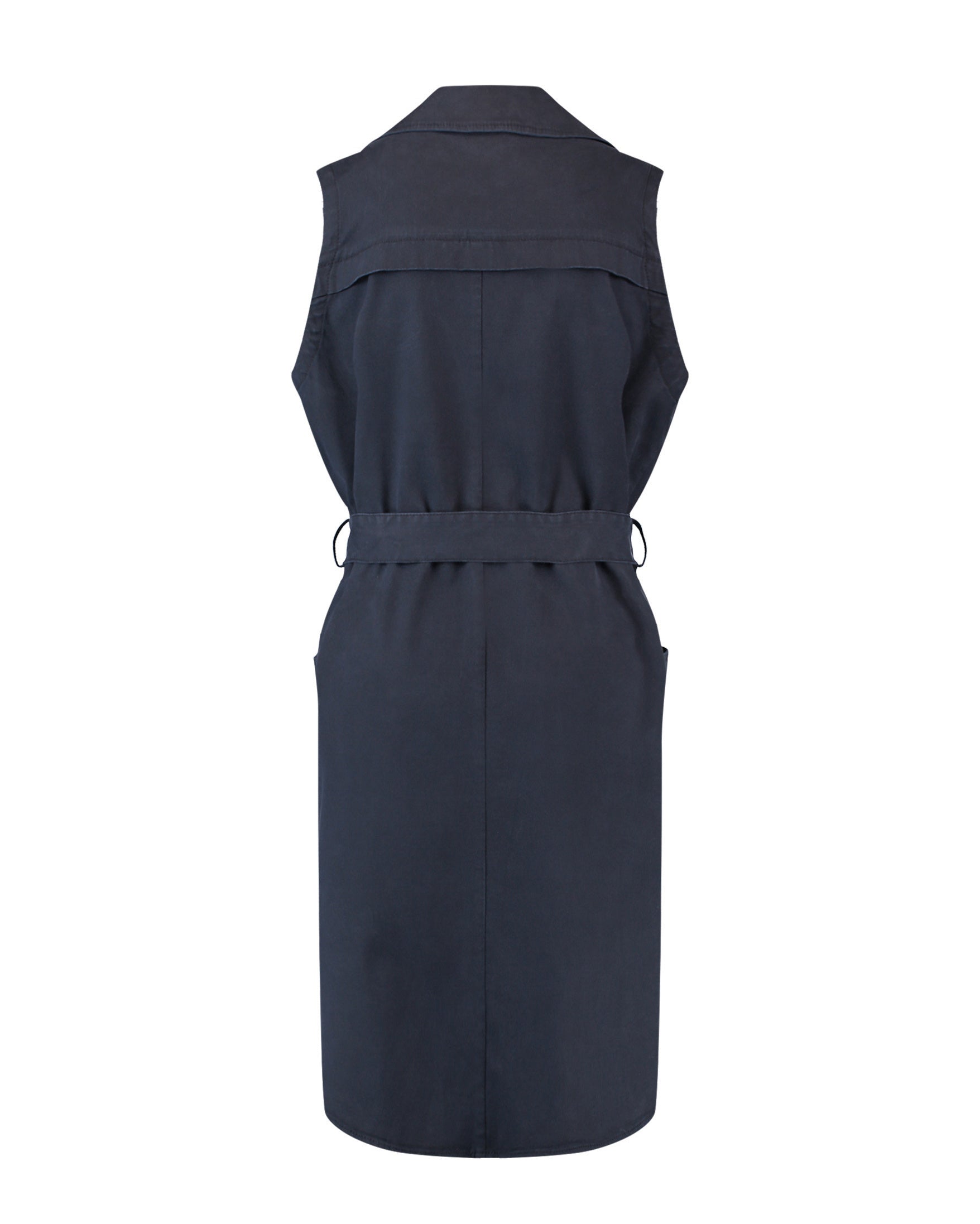 Dark Blue Long Waistcoat With A Tie-Around Belt