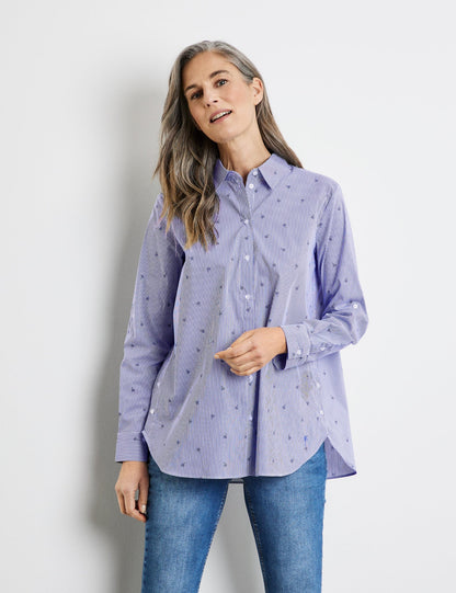 Striped Blouse With Button-Fastening Side Slits_260003-66409_8096_01