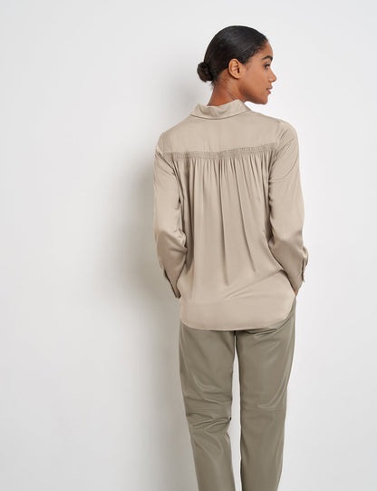 Beige Long Sleeve Blouse With Pleats