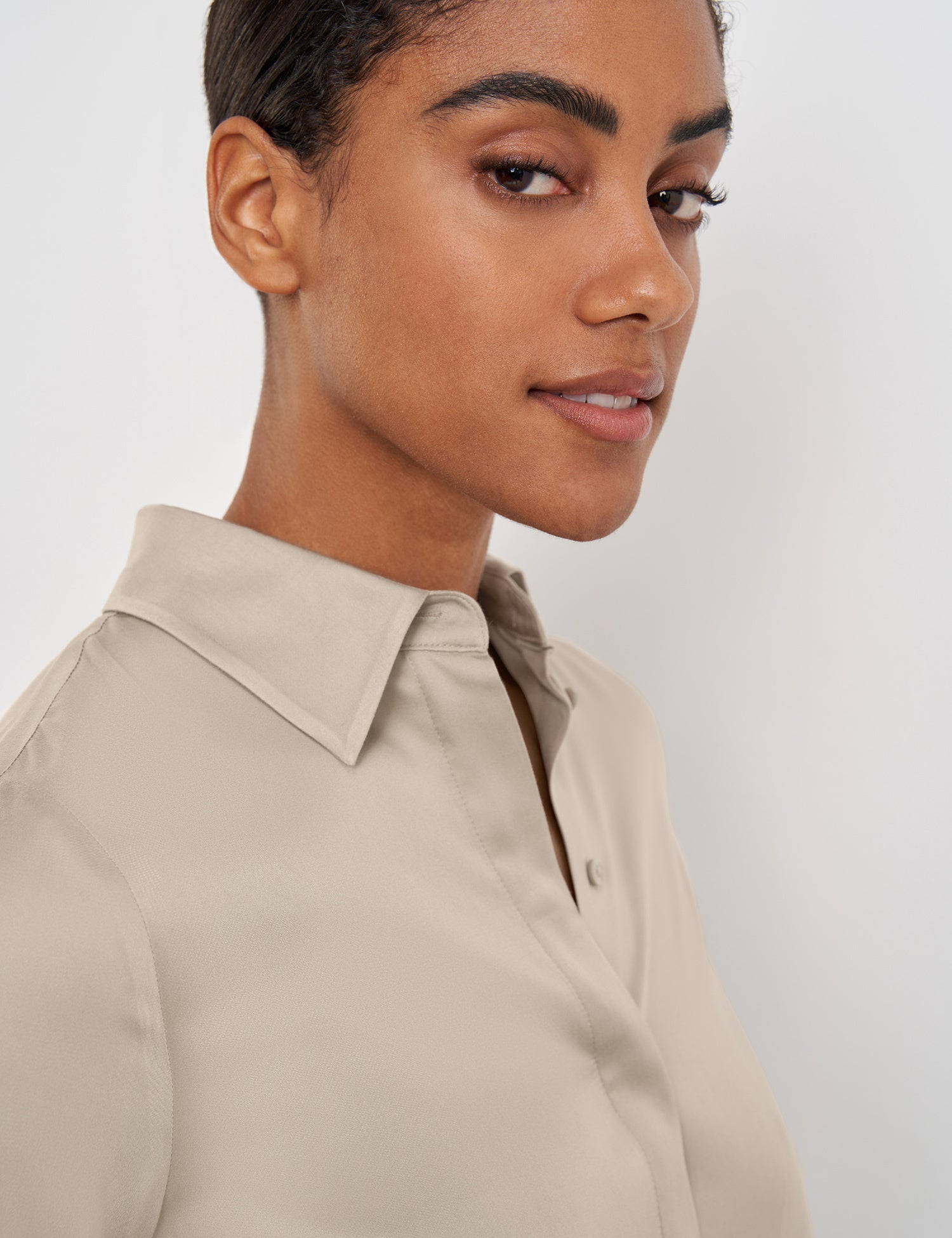 Beige Long Sleeve Blouse With Pleats