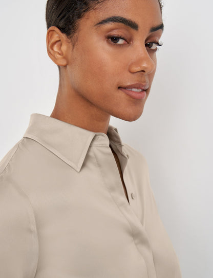 Beige Long Sleeve Blouse With Pleats