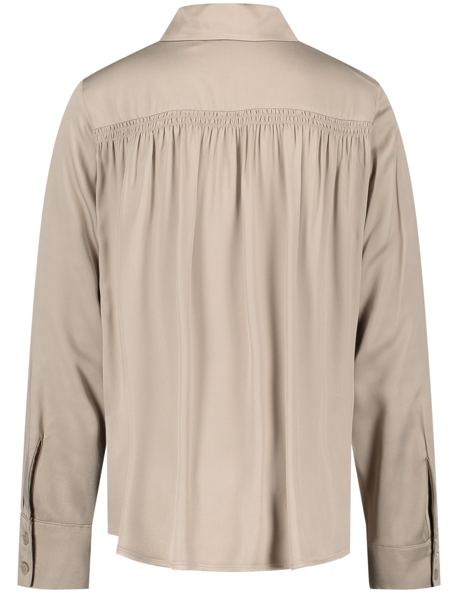 Beige Long Sleeve Blouse With Pleats