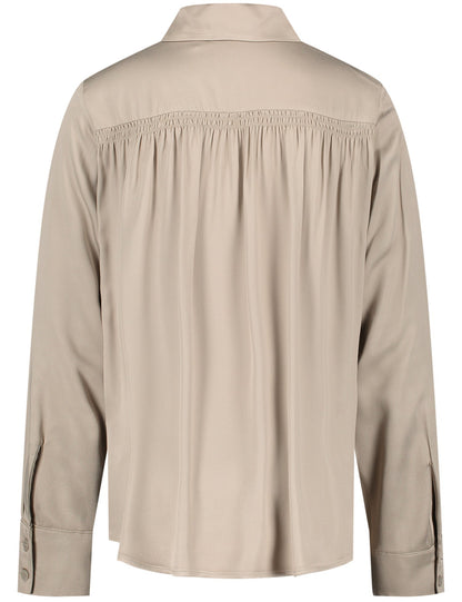 Beige Long Sleeve Blouse With Pleats