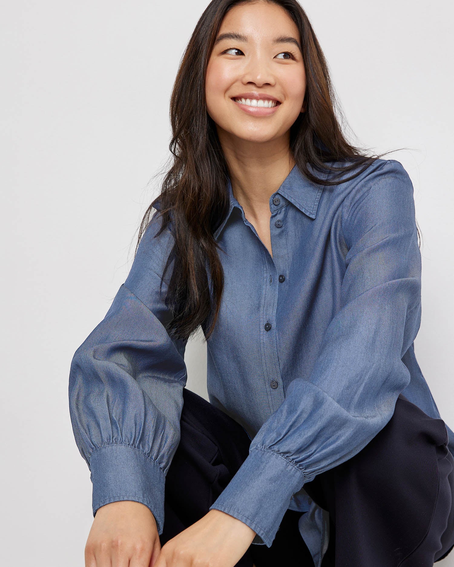 Dark Blue Soft Shirt Blouse In A Denim Look