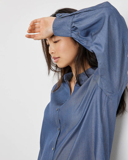 Dark Blue Soft Shirt Blouse In A Denim Look
