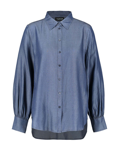 Dark Blue Soft Shirt Blouse In A Denim Look