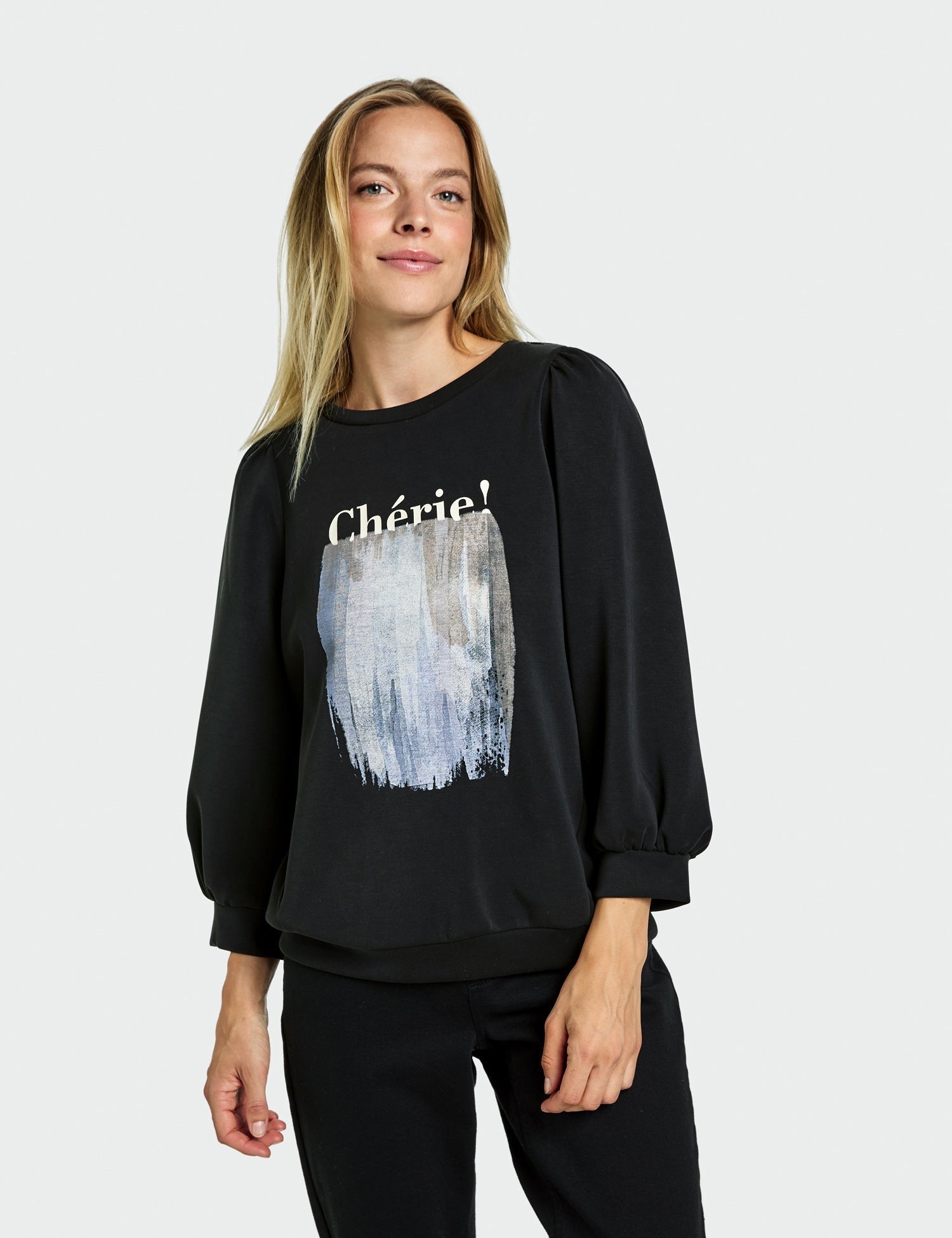 Black Sweater With 3/4 Balloon Sleeves