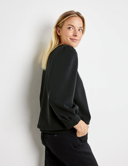 Black Sweater With 3/4 Balloon Sleeves