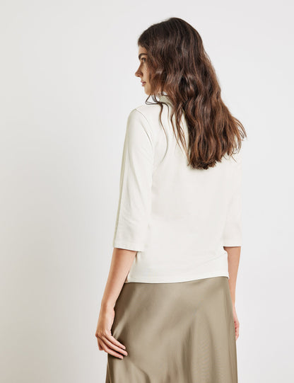 Beige 3/4-Sleeve Shirt With Print On The Front