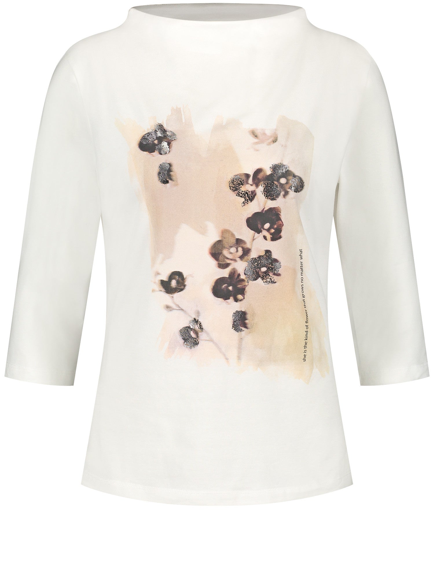 Beige 3/4-Sleeve Shirt With Print On The Front