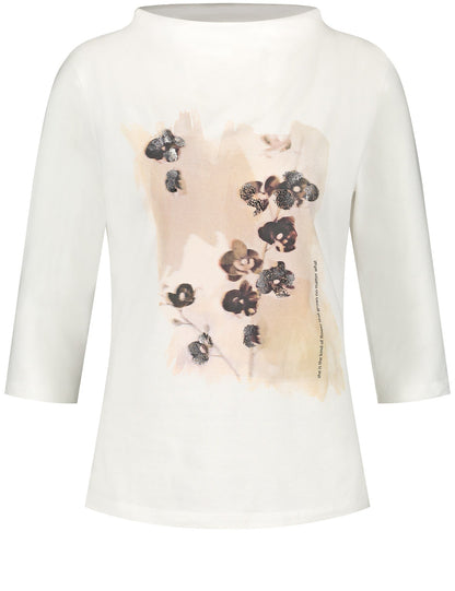 Beige 3/4-Sleeve Shirt With Print On The Front