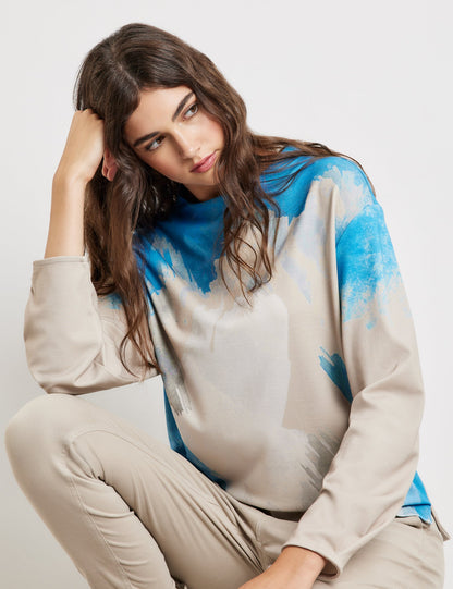 Beige Shirt With Modern Art Print