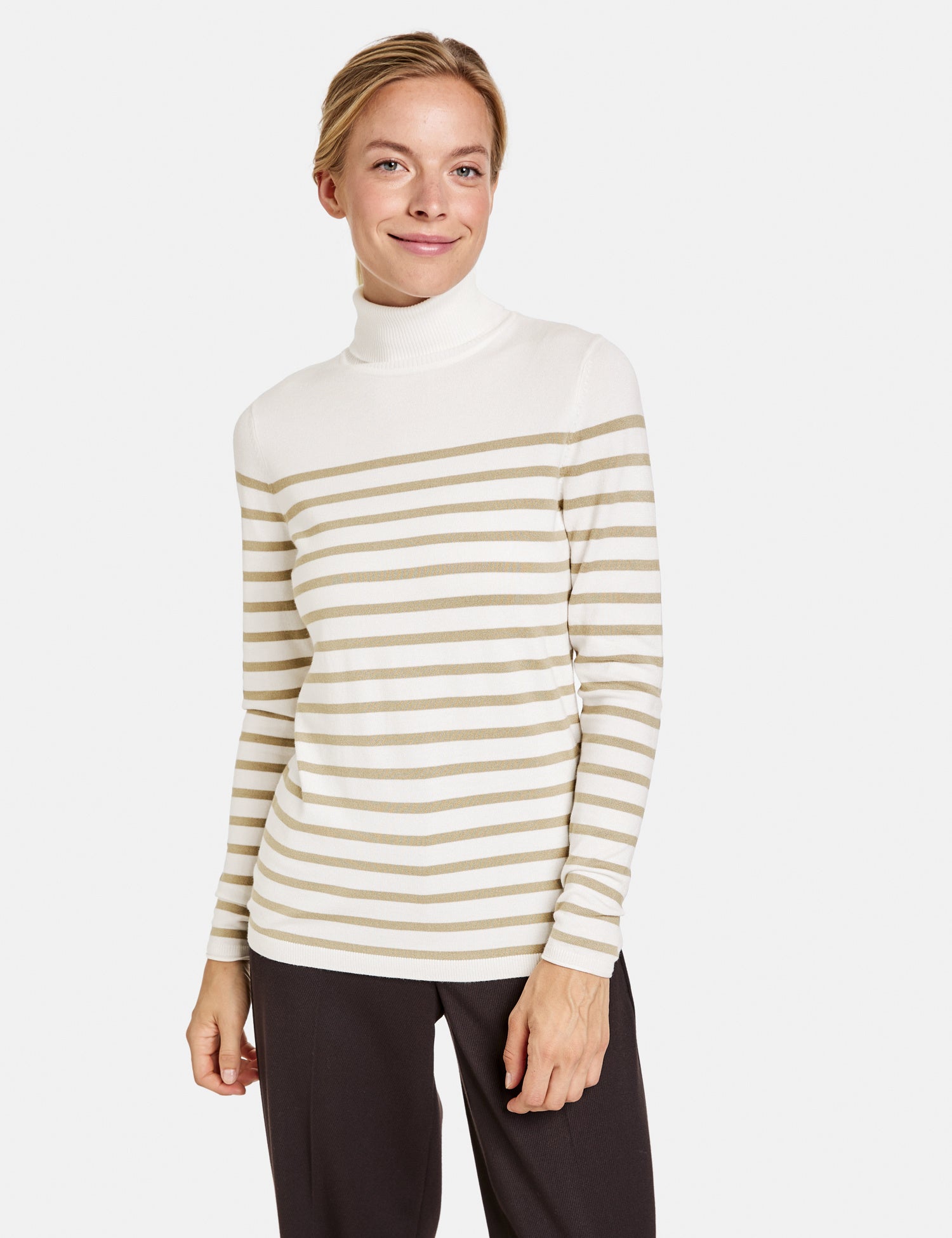 Beige Striped Turtleneck Sweater