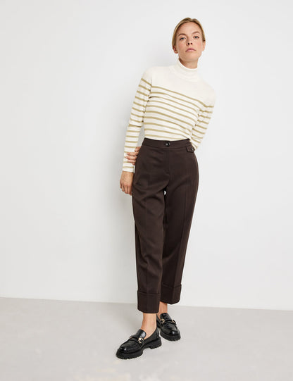 Beige Striped Turtleneck Sweater