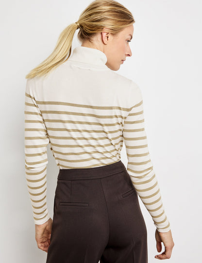Beige Striped Turtleneck Sweater