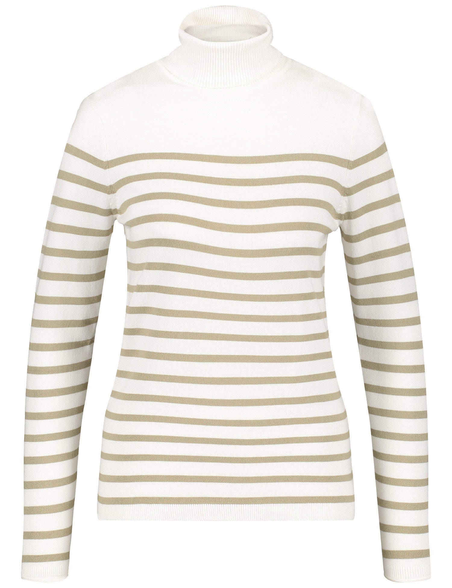 Beige Striped Turtleneck Sweater