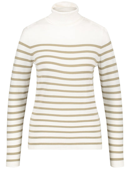 Beige Striped Turtleneck Sweater