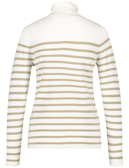 Beige Striped Turtleneck Sweater