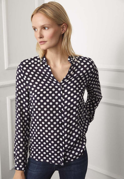 Navy/White Viscose Blouse With Polka Dot Print_41812438_2375_01