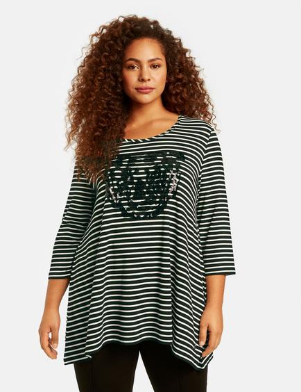 Black T-Shirt 3/4-Sleeve Roundneck