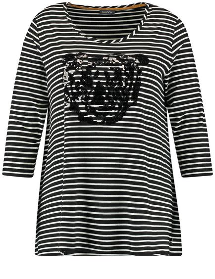 Black T-Shirt 3/4-Sleeve Roundneck