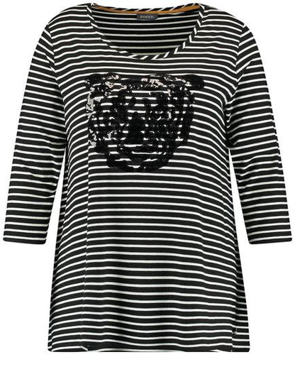 Black T-Shirt 3/4-Sleeve Roundneck