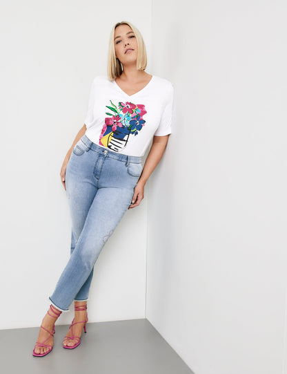7/8-Length Jeans With Placement Floral Prints, Betty