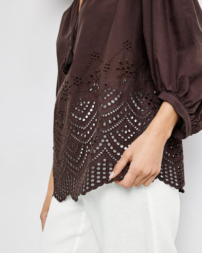Brown Blouse 3/4 Sleeve