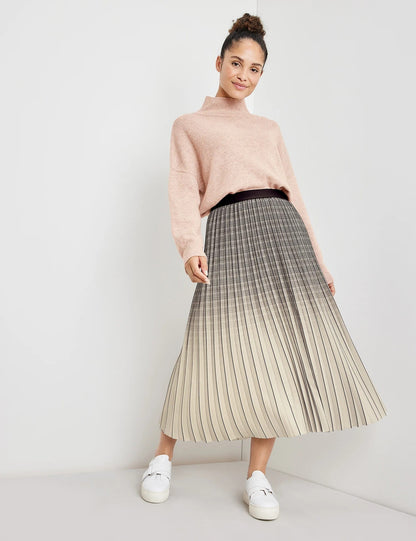 Beige Checked Pleated Skirt