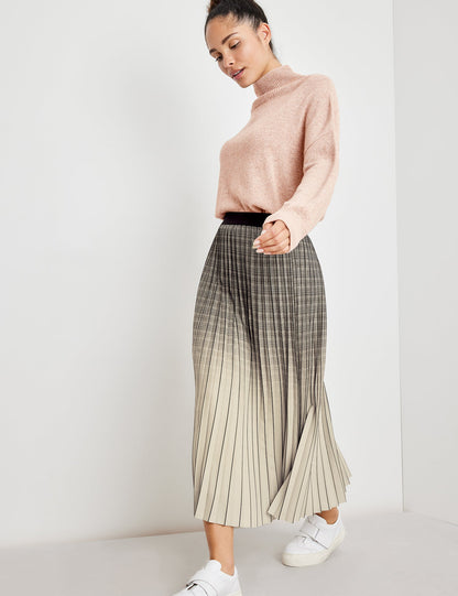 Beige Checked Pleated Skirt