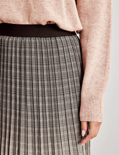 Beige Checked Pleated Skirt