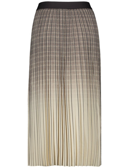 Beige Checked Pleated Skirt