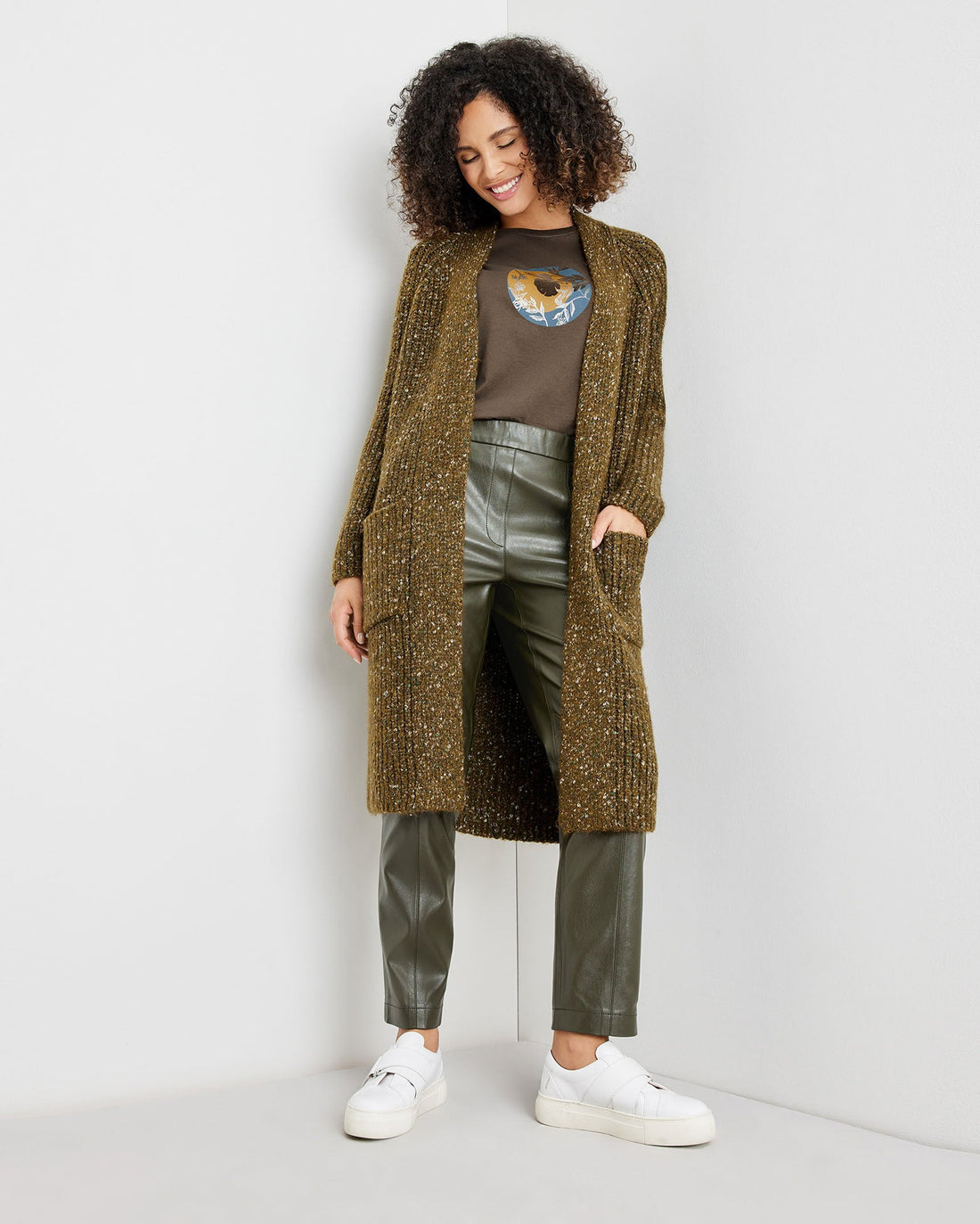 Kaki Long Jacket With A Multi-Coloured Look