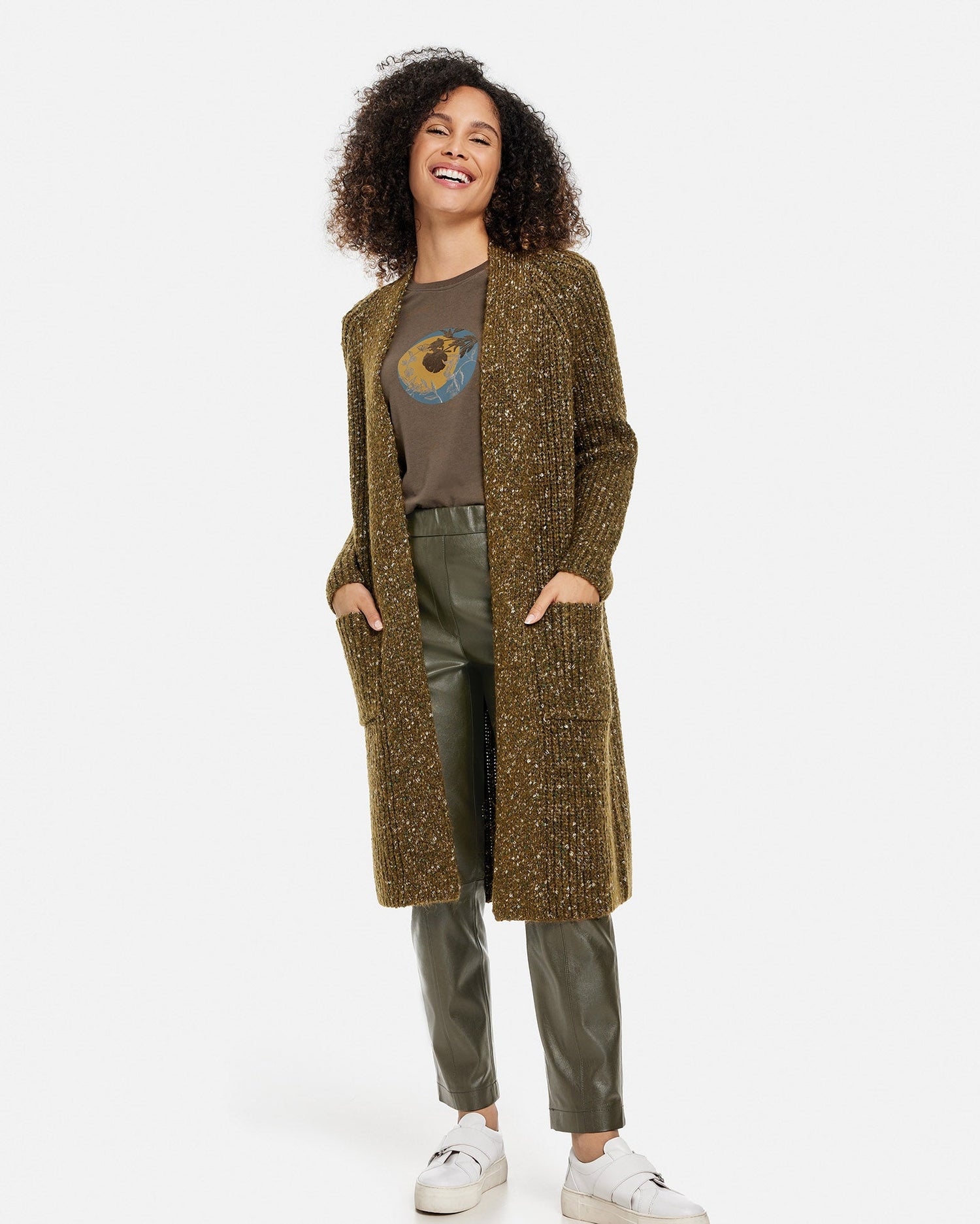 Kaki Long Jacket With A Multi-Coloured Look