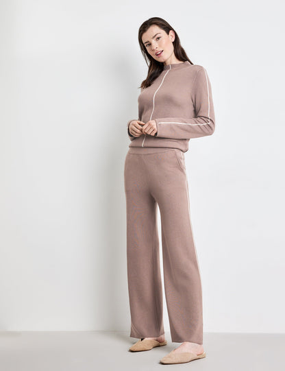 Beige Knitted Trousers With Side Slits Ecovero