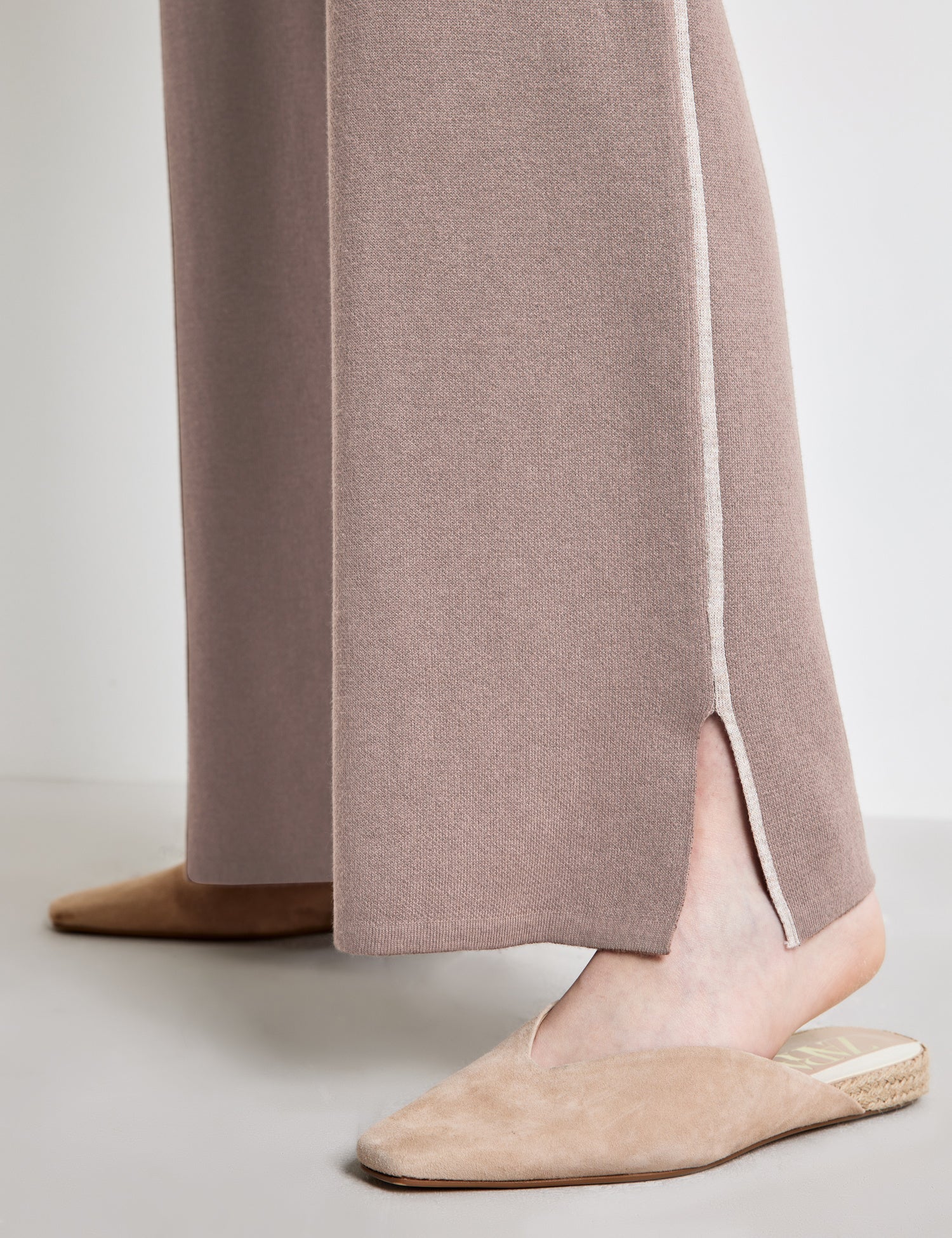 Beige Knitted Trousers With Side Slits Ecovero