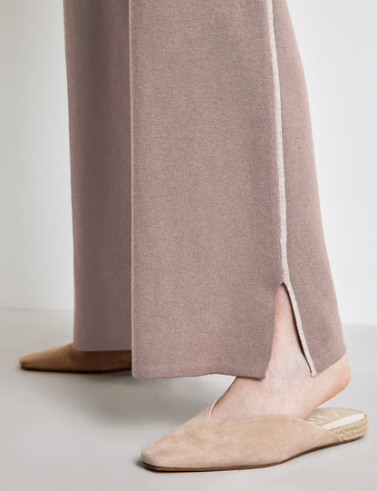 Beige Knitted Trousers With Side Slits Ecovero