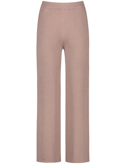 Beige Knitted Trousers With Side Slits Ecovero