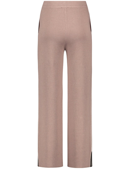 Beige Knitted Trousers With Side Slits Ecovero