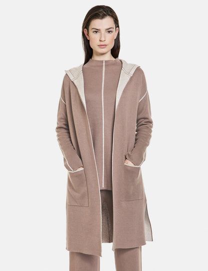 Beige Long Cardigan In Double Face Ecovero