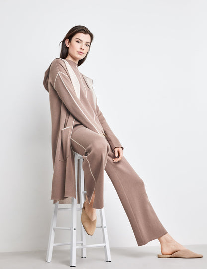 Beige Long Cardigan In Double Face Ecovero