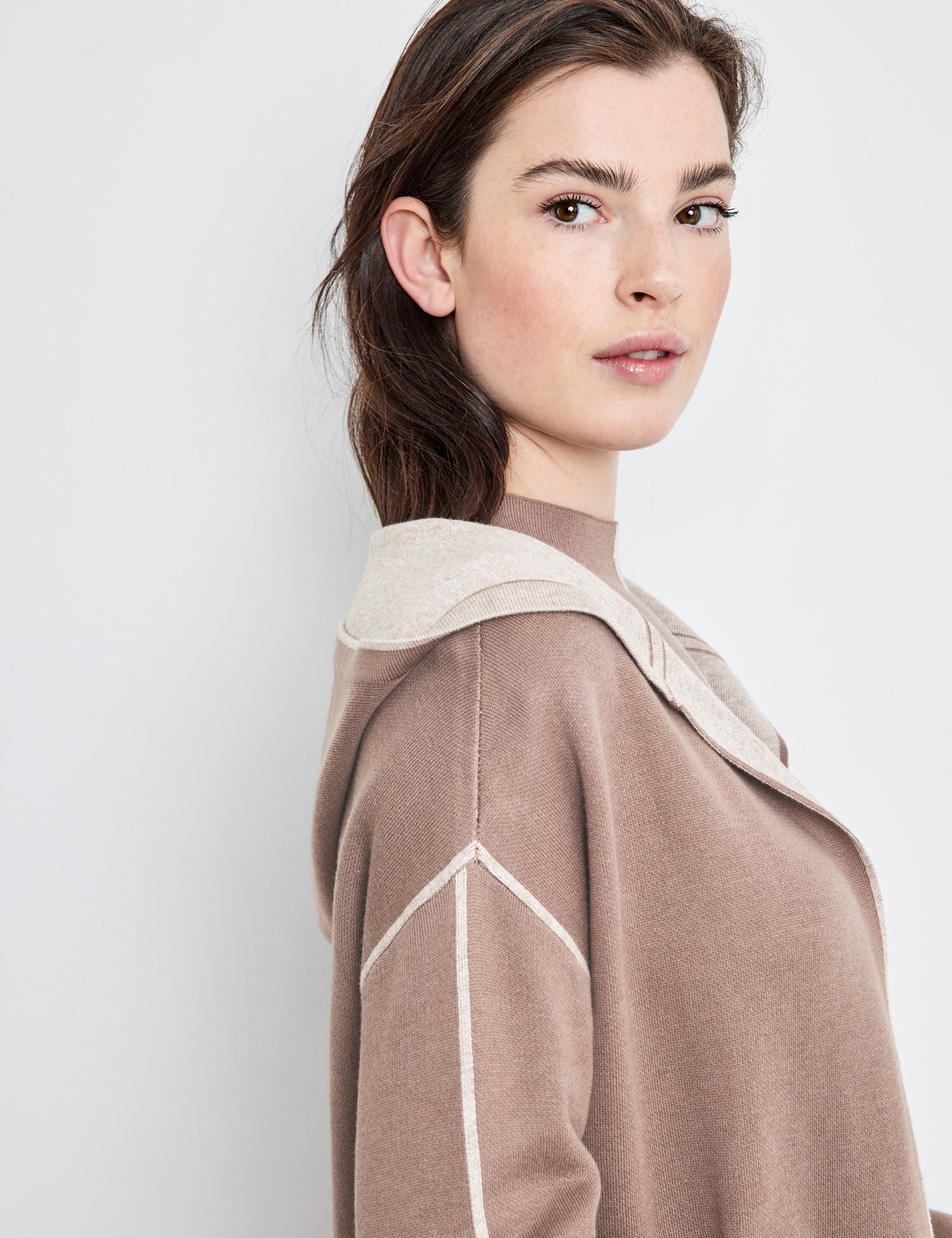 Beige Long Cardigan In Double Face Ecovero