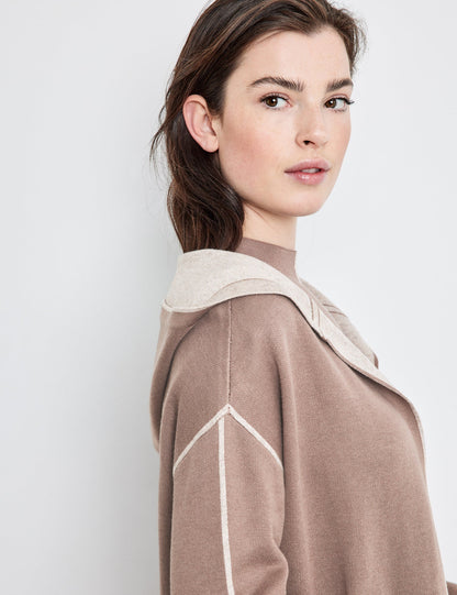 Beige Long Cardigan In Double Face Ecovero