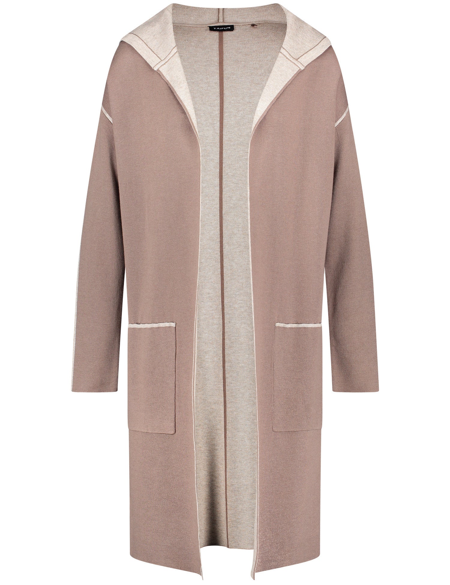 Beige Long Cardigan In Double Face Ecovero