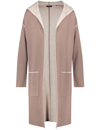 Beige Long Cardigan In Double Face Ecovero