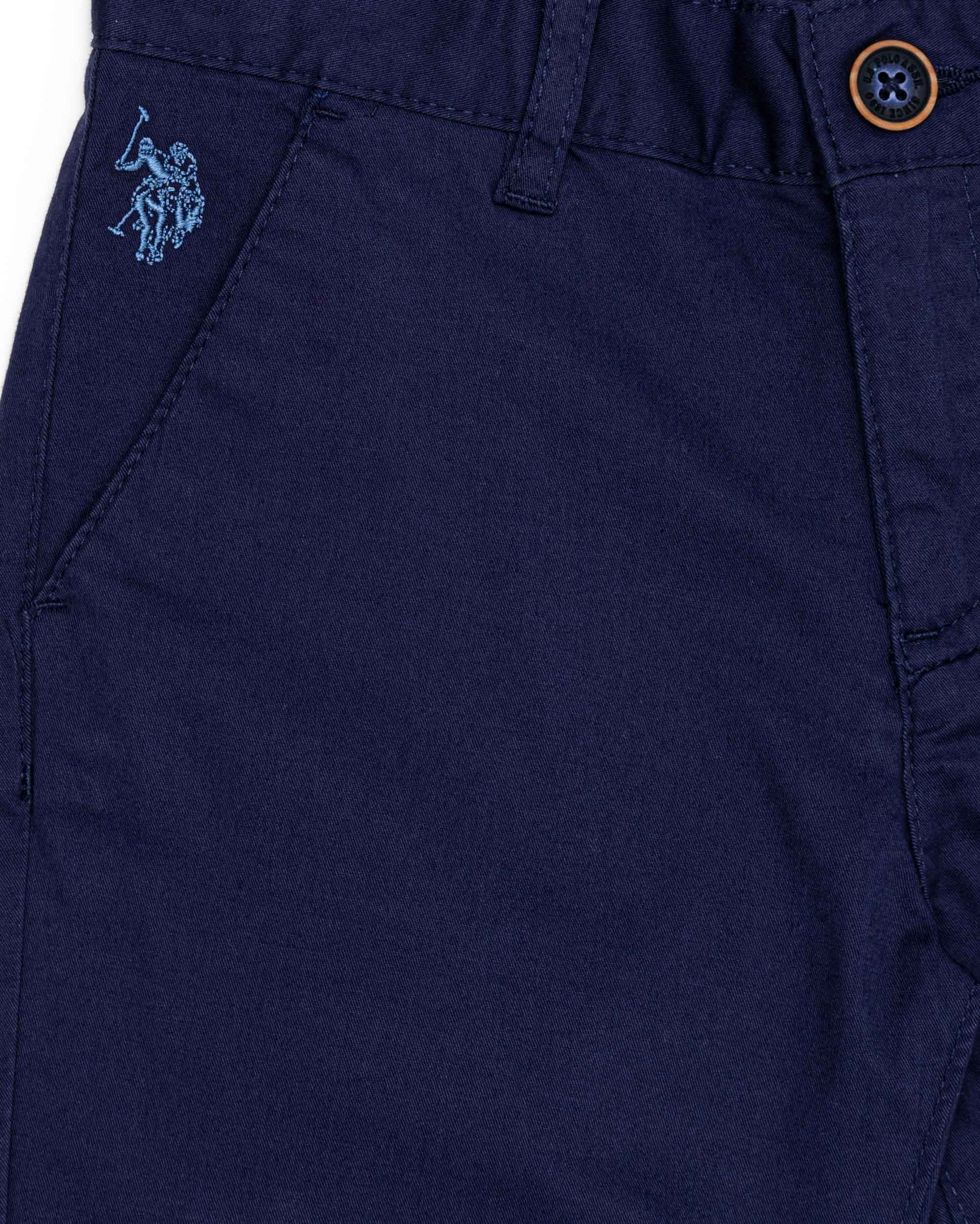 Dark Blue Woven Bermuda Capri