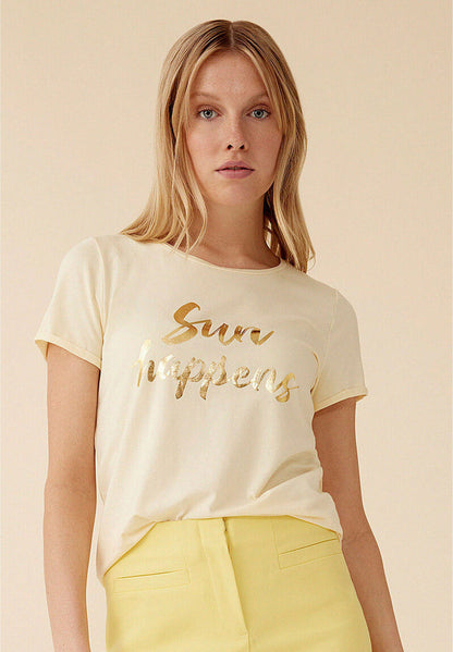 Beige T-Shirt With Metallic Design
