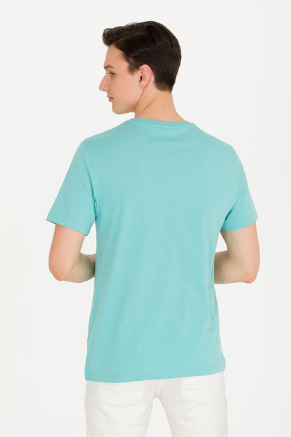 Green Short Sleeve Round Neck Graphic T-Shirt With Brand Name