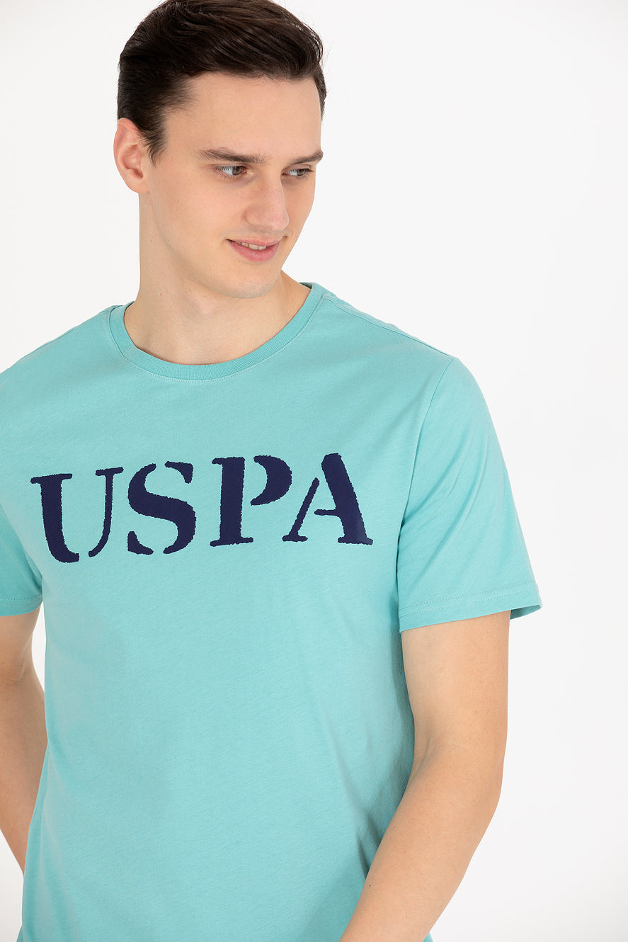 Green Short Sleeve Round Neck Graphic T-Shirt With Brand Name